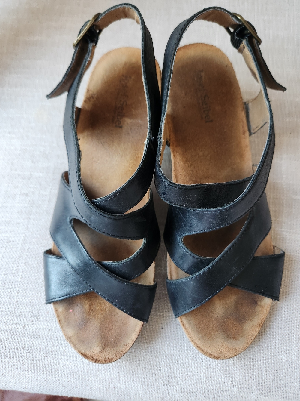 Black Leather Strappy Low Heel Sandals Joseph Seibel 7.5 - Picture 6 of 9